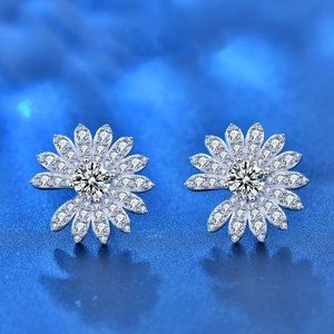 Certified 1ct. t.w. Diamond Flower Earrings 18k White Gold over Italian Silver